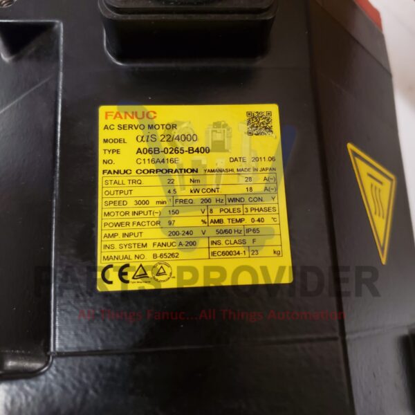 A06B-0265-B400-2 FANUC AC Servo Motor Label